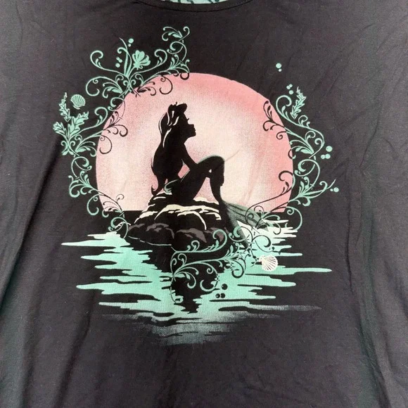 Disney Shirt Women Small Black Ariel Little Mermaid Sheer Lace Back Panel - Picture 3 of 9